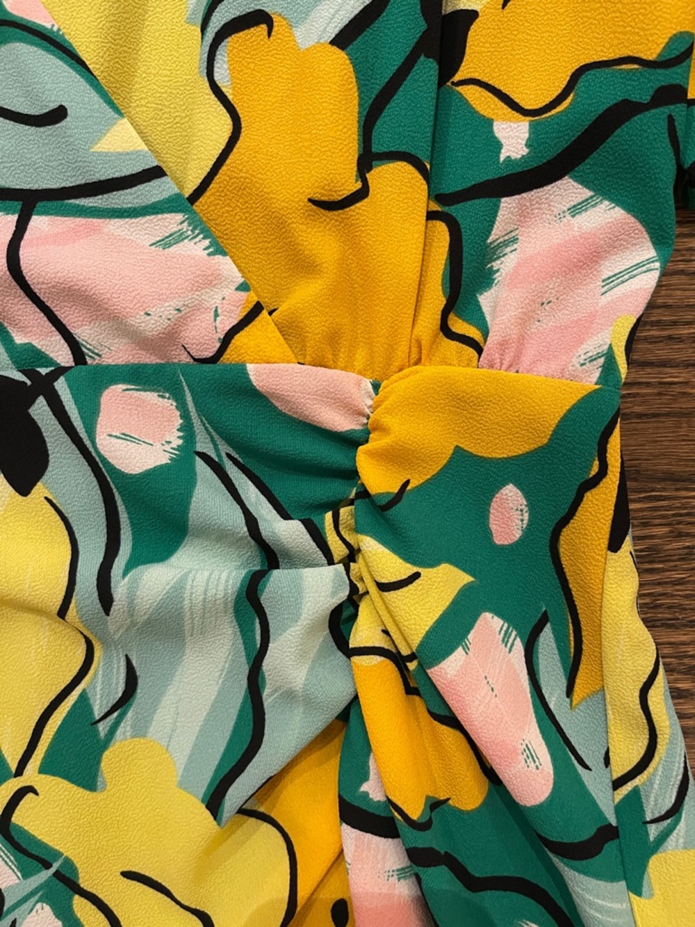 Maggy London Green Yellow Floral Wrap Dress - Picture 3 of 4